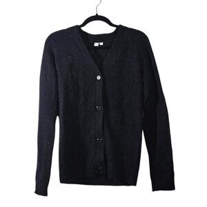 MTLA Size Small Women's Cardigan Lightweight Suede Elbows Ragland Sleeves Black